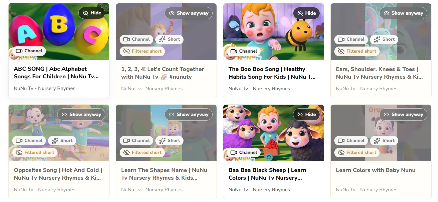 Parent-picked video library on a tablet